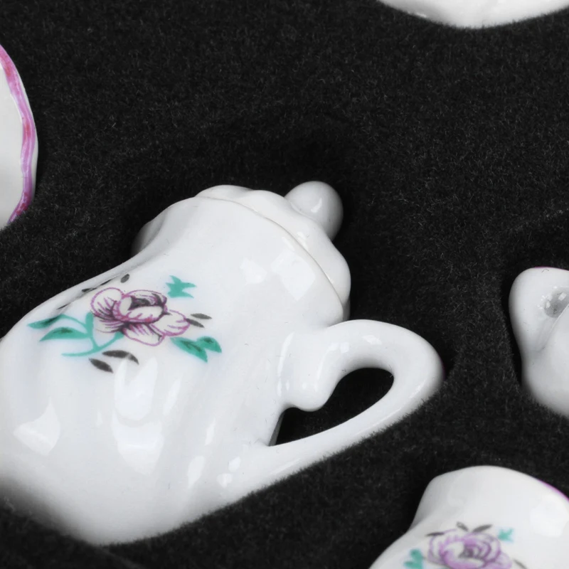 Dollhouse Miniature Tea Set Pink Green 17 pc Teapot Plates 1: 12 inch scale