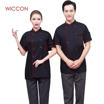 

WICCON New Women Men Short-sleeved Double Breathable Kitchen Work Wear Chef Jackets Catering Restaurant Bakery Waiter Uniforms