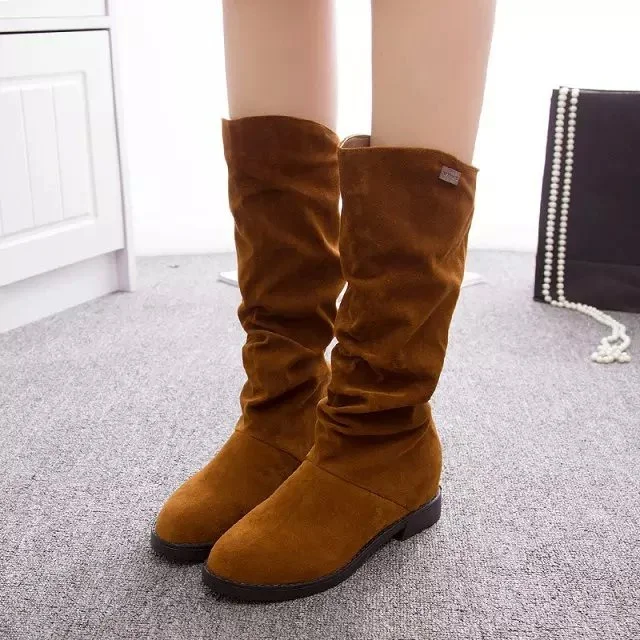 Single shoes Женская обувь с внутренним каблуком зимние ботинки модные ботинки до середины икры женская обувь на скрытой танкетке с хлопковой подкладкой, теплая Нескользящая Женская Классическая обувь - Цвет: Single shoes
