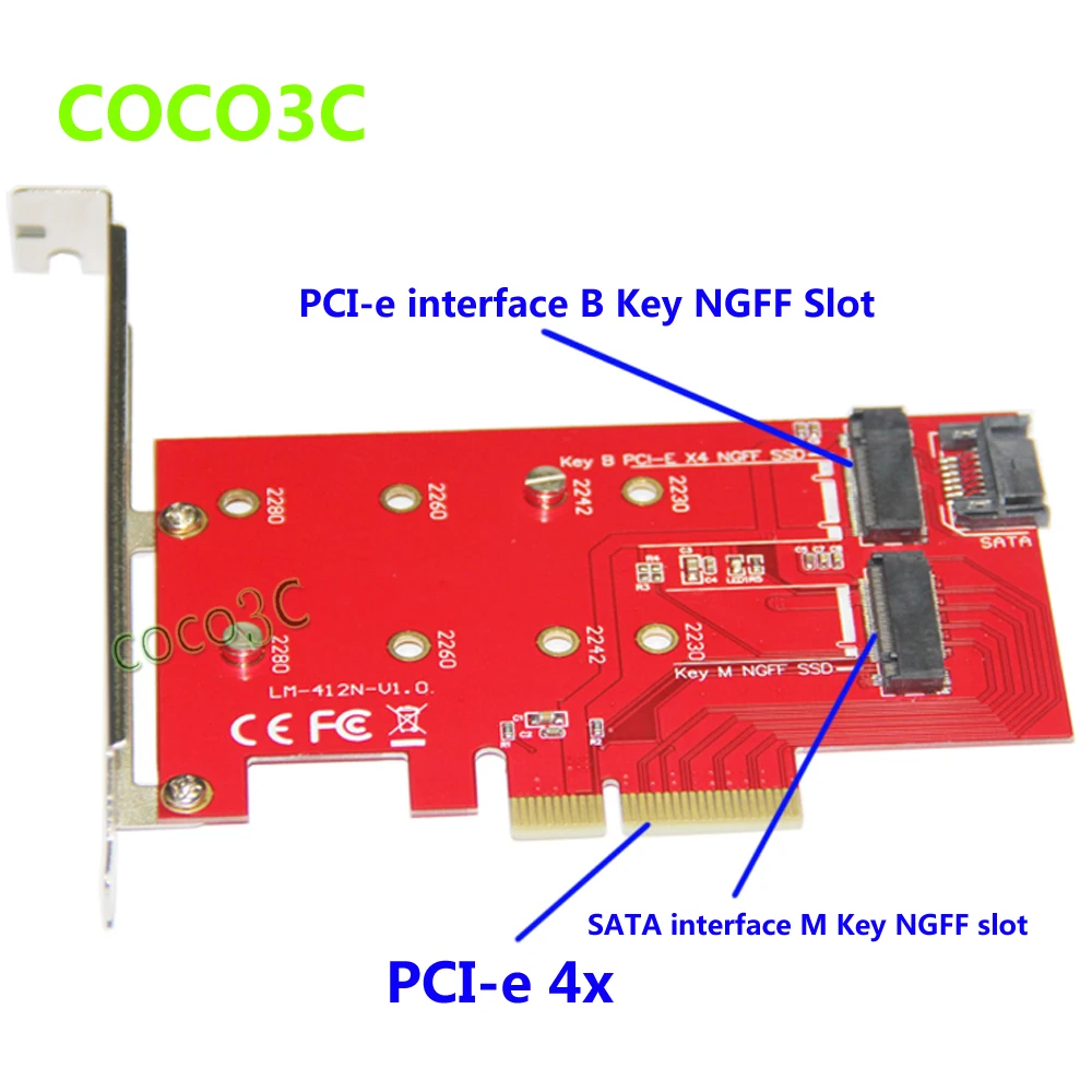 2 in 1 PCI-e 4x to B Key NGFF SSD + WiFi & Bluetooth 4.0 M.2 wireless Module SATA 3.0 to M Key M.2 SSD adapter 1