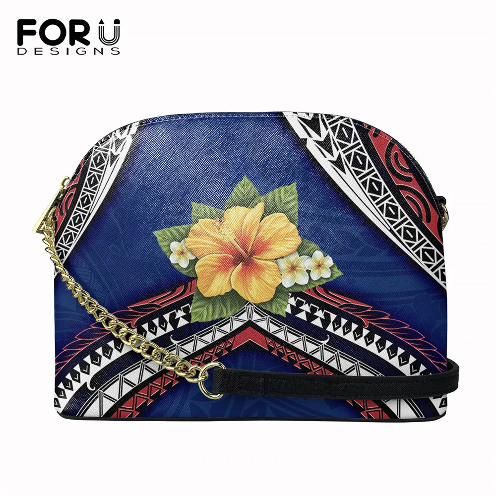 

FORUDESIGNS Polynesian Hawaiian Hibiscus Flower Print Women's Pu Leather Shell Bag Female Mini Travel Handbag Bolsa Femininas