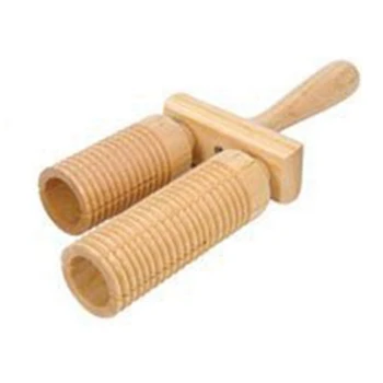 

Music Percussion Pair of Wooden Agogo Bells Connected to Wooden Handle with Wooden Sticks for Children's Toys