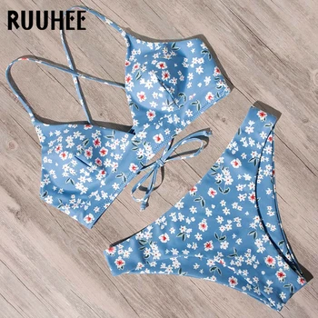 

RUUHEE Floral Bikini 2020 Women Swimwear Push Up swimsuit Dinosaur Print swimming Suit Bandage Sexy Summer Bathing Suit Female
