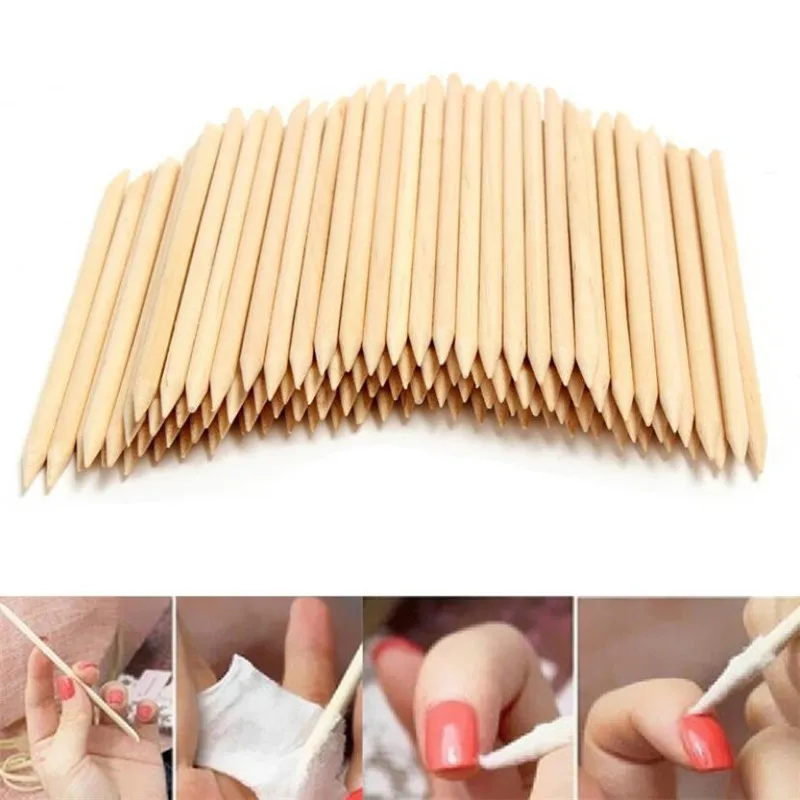 100 Pcs Nail Art Design Orange Wood Stick Sticks Cuticle Pusher Remover Manicure Pedicure Care Rhinestones Dotting Removal