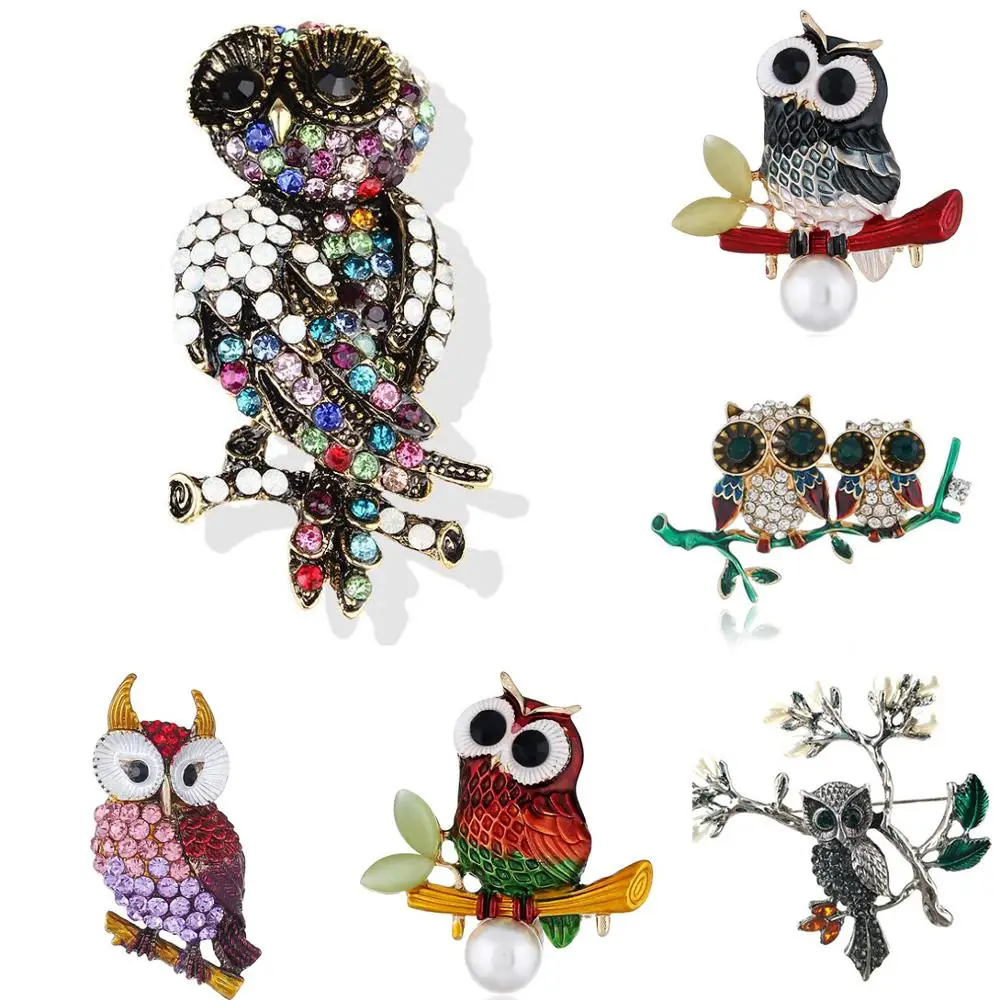 

Brooch for Women Party Metal Blue Crystal Enamel Pin Black Beautiful Owl Women Jewelry Girls Lady Cute Fashion Glamour Pearl Men