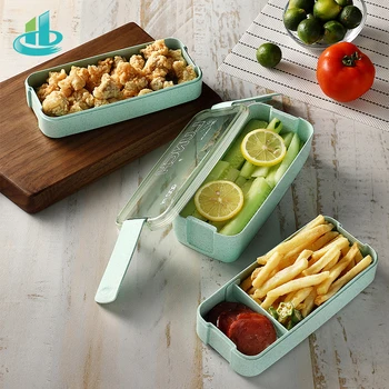 

900ml Portable Healthy Material Lunch Box 3 Layer Wheat Straw Bento Boxes Microwave Dinnerware Food Storage Container Foodbox