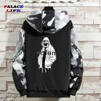 

Spring Autumn Fashion Hooded Jacket Men Punk Hip Hop Jacket Casual Print Youth Couple Coat Wild Streetwear Windbreaker