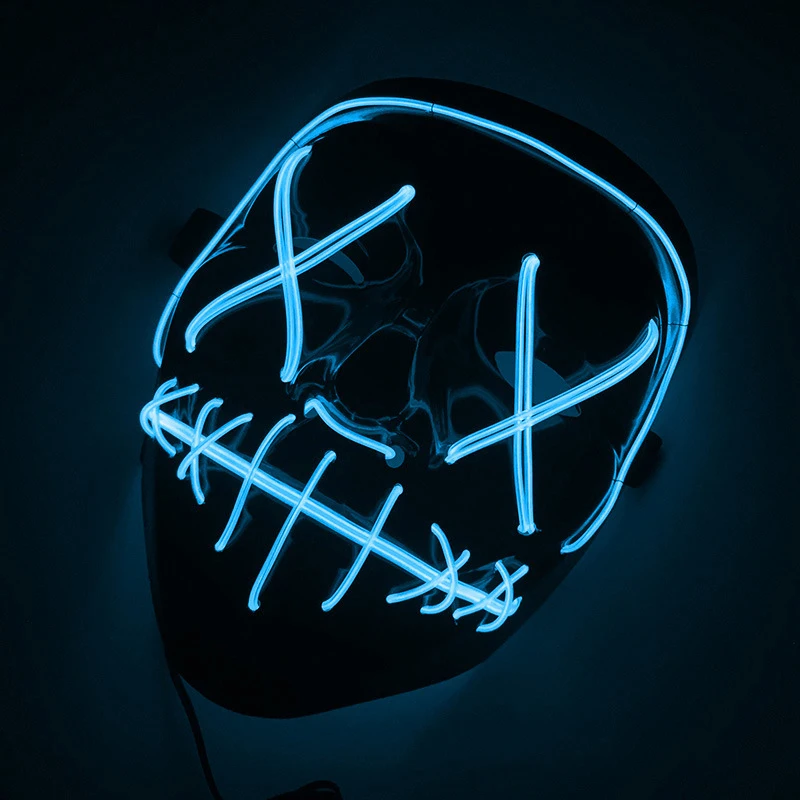 

Halloween EL Wire Face Mask Luminous Lighted Up LED Black blood double-lined slitted fork eye glow mask Party Cosplay Costume