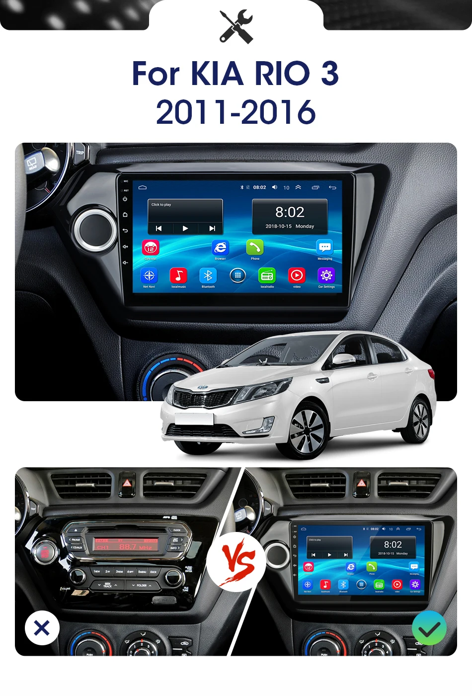 2Din Android 8,1 4G+ WiFi Автомобильный Радио Мультимедийный dvd-плеер gps навигация для Kia RIO 3 2011- стерео 2.5D+ ips 2G+ 3 2G головное устройство