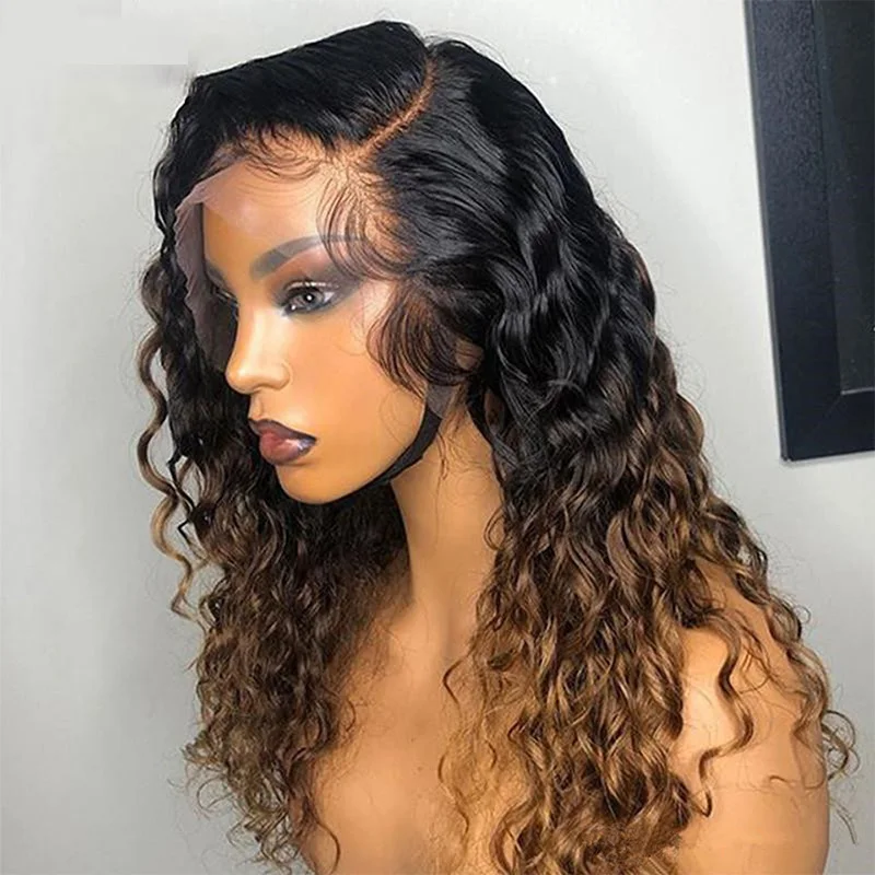 Ombre Honey Blonde lace front Human Hair Wig Kinky Curly 13x6  Pre Plucked Full Lace Human Hair Wigs Black Women