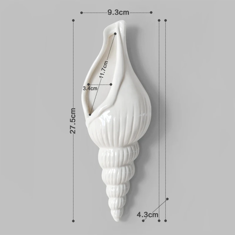 New-Modern White Ceramic Sea Shell Conch Flower Vase Wall Hanging Home Decor Living Room Background Wall Decorated Vase