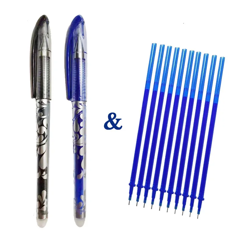2+ 10 шт/набор 0,5 мм синие Черные чернила гелевая ручка стержень со стираемыми чернилами стираемая ручка моющаяся ручка школьные канцелярские принадлежности