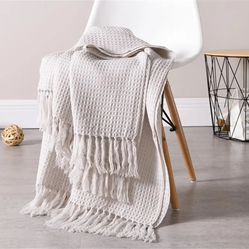 

50 Wool Blanket Solid Color Waffle Embossed Blanket Nordic Decorative Blanket for Sofa Bed Throw Towell Cape Pink Blanket
