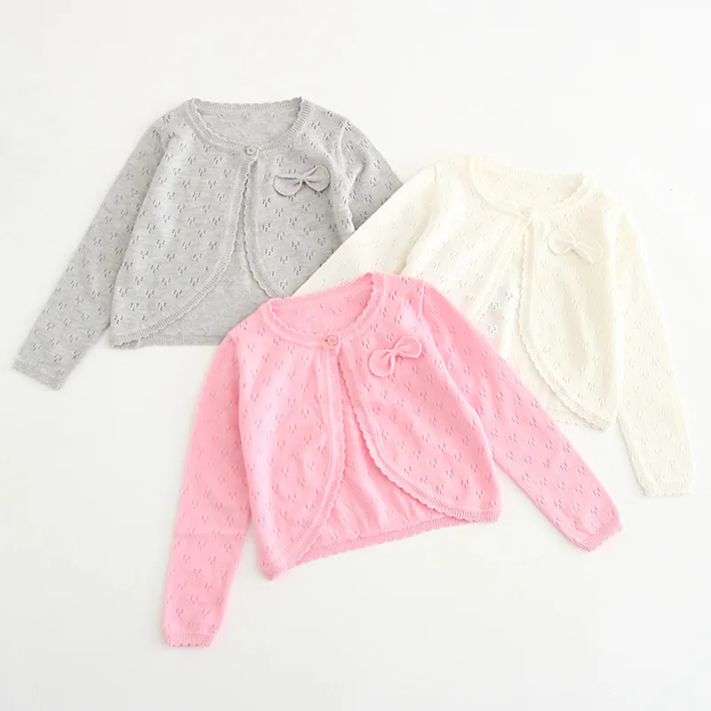 Pink Soft Baby Coat Plain Gray Sweet Baby Girl Cardigan Jacket Cotton Bow 6 9 12 18 24 Month Clothes 205018