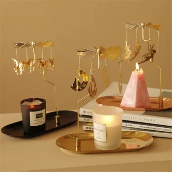 

Magnetic Candle Holder Merry-go-round Heat Rotating Nordic Metal Tray Rotation Spinning Christmas Ornament Gift Snowflake