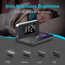 Будильник, спальня, теплый свет, ночной стол, светодиодный, цифровой, USB, Qi, беспроводное зарядное устройство, зарядка, inalambrico,, заарядка# G30