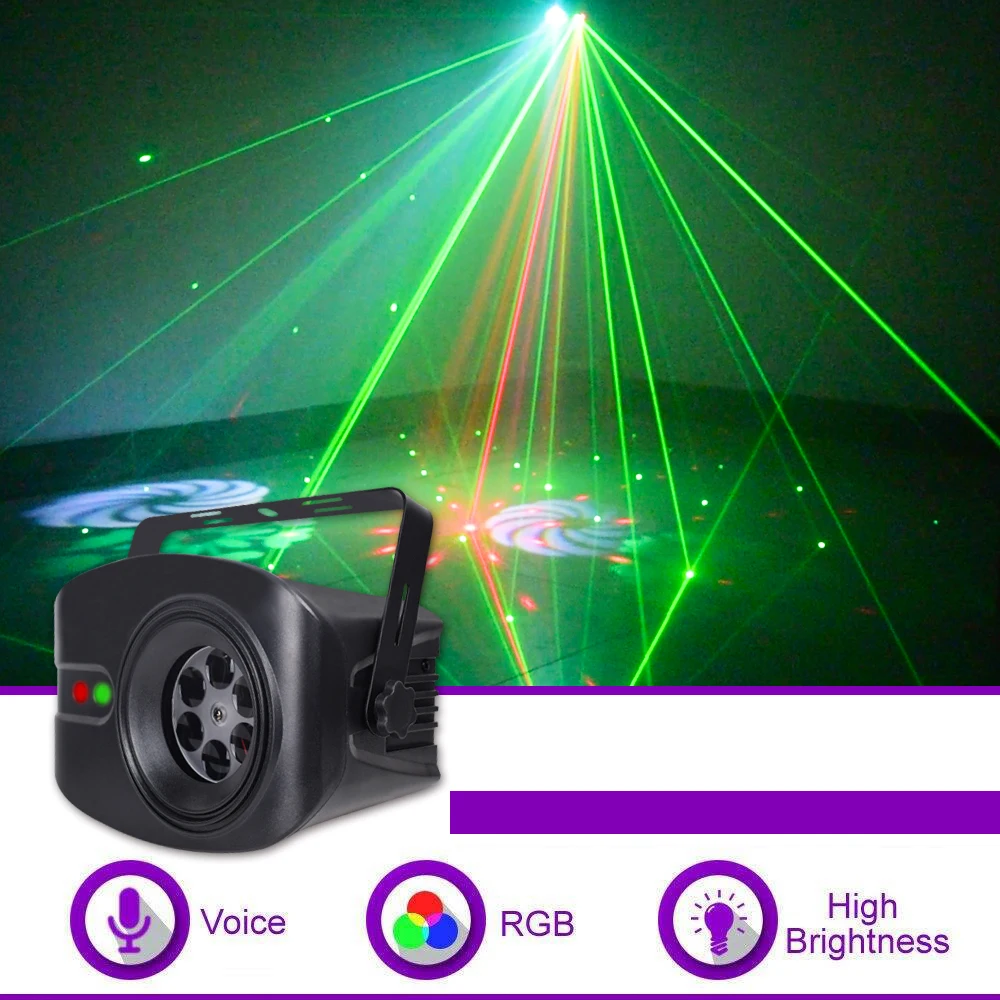 

RGB Stage Effect Light 52 Pattern LED Disco DJ Light Remote Control Laser Projector Lights Smart Sound Control For Bar KTV Party