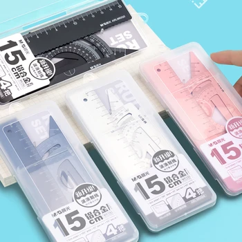 

4pcs/set New Aluminum Ruler Aluminum Protractor Students Maths Geometry Metal Stationery Ruler Set Office School Supplies
