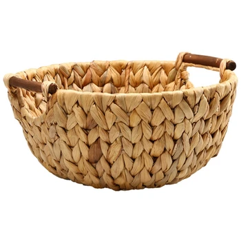 

Straw-Weaved Storage Basket Snack Melon Seed Tray Table Sundry Basket Desktop Storage Tray