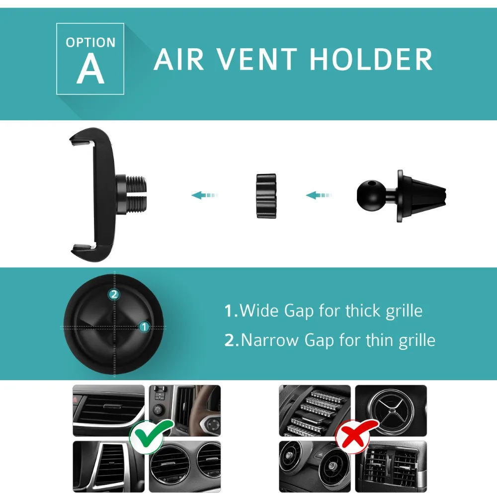 Mpow 2-in-1 Universal Car Mount Phone Holder Windshield Dashboard Air Vent GPS Holder For Car 360 Degrees Rotation Cheap Stand (2)