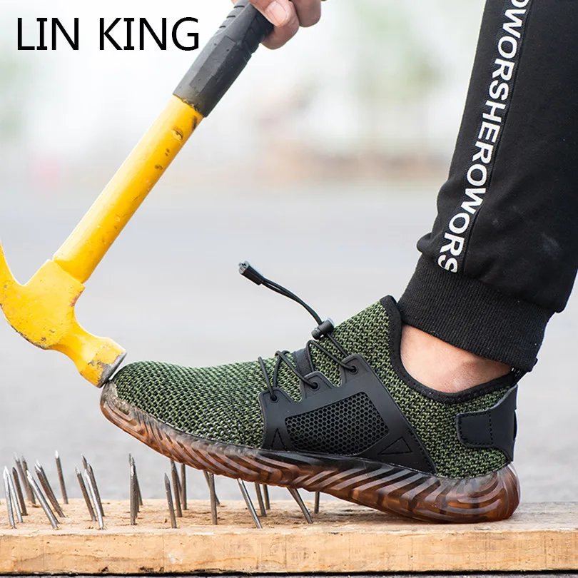 

LIN KING 2020 Breathable Men And Women Safety Protection Work Shoes Steel Toe Safety Boots Puncture-Proof Unisex Casual Sneakers