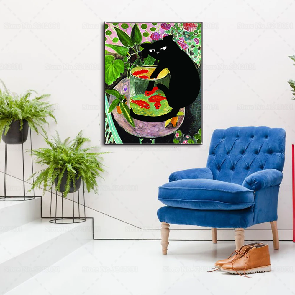 アンリ · マティス金魚に触発有名な絵画猫と魚おかしい猫