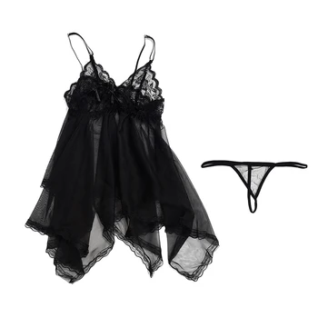 

Sexy Lingerie Lace Transparent Babydoll Sexy underwear negligee String Black