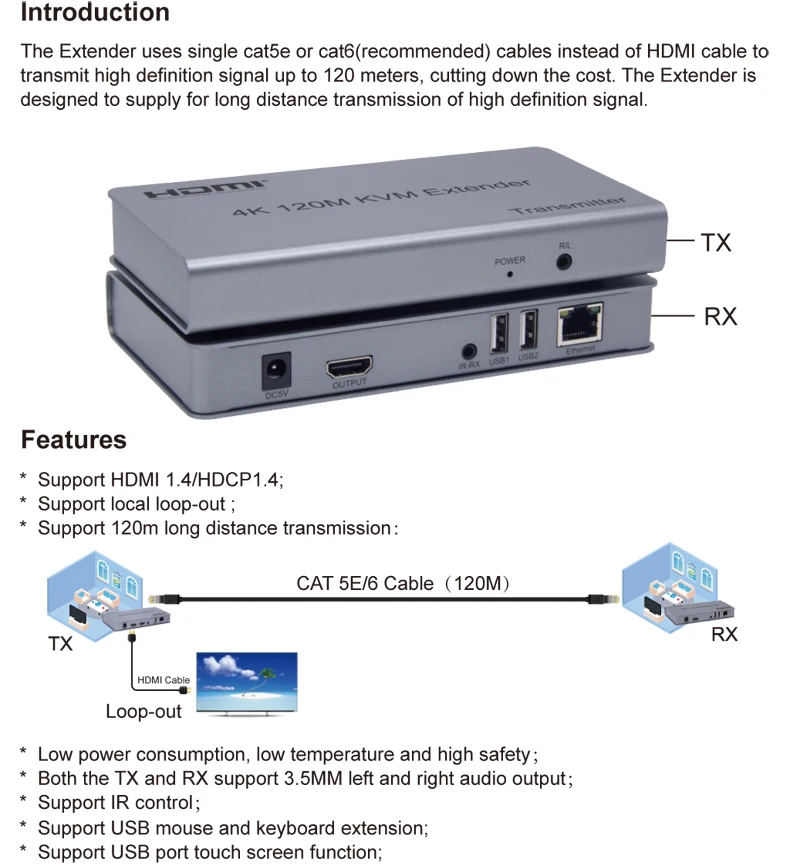 4K HDMI удлинитель KVM Поддержка USB мышь расширение клавиатуры 120 м RJ45 UTP Ethernet кабель CAT 5E 6 6A 6E Cat6 шнур ПК к телевизору HD tv