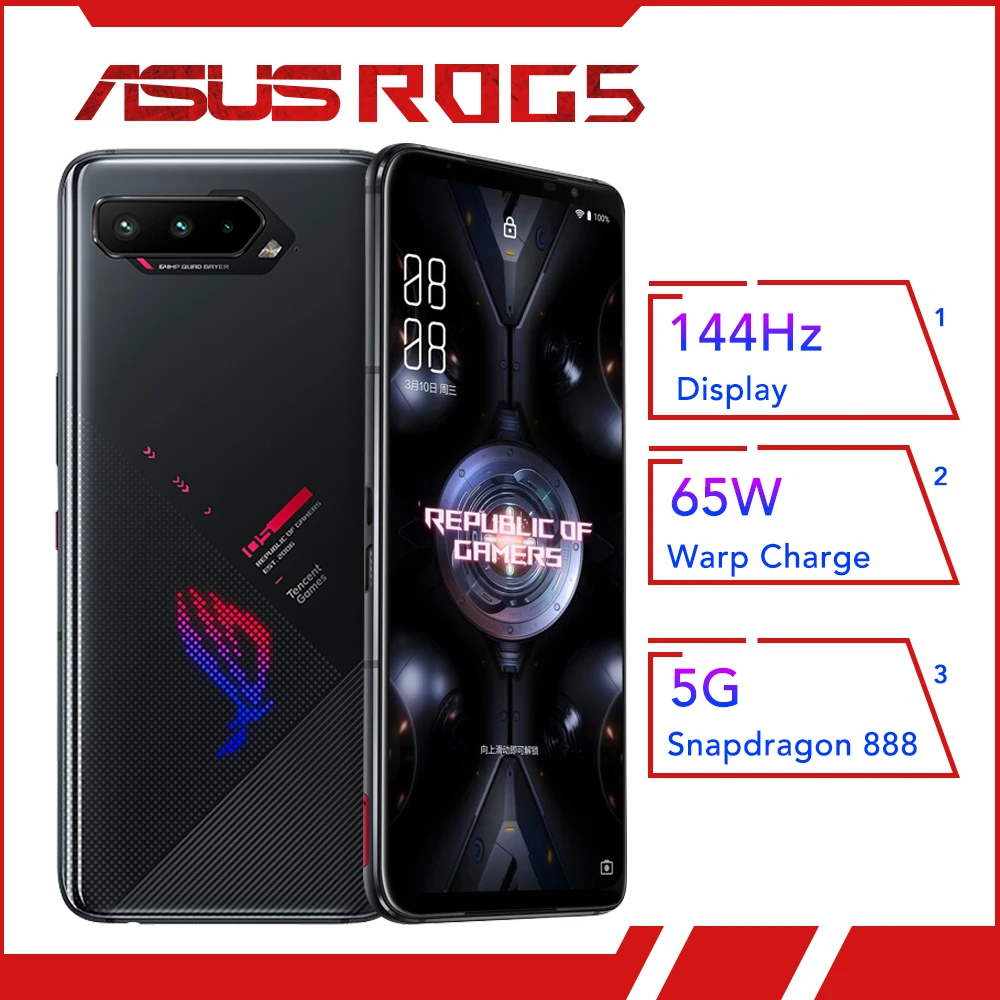 Смартфон Asus ROG 5 8 ГБ ОЗУ глобальная версия ПЗУ процессор Snapdragon 128 экран 888 дюйма 6 78