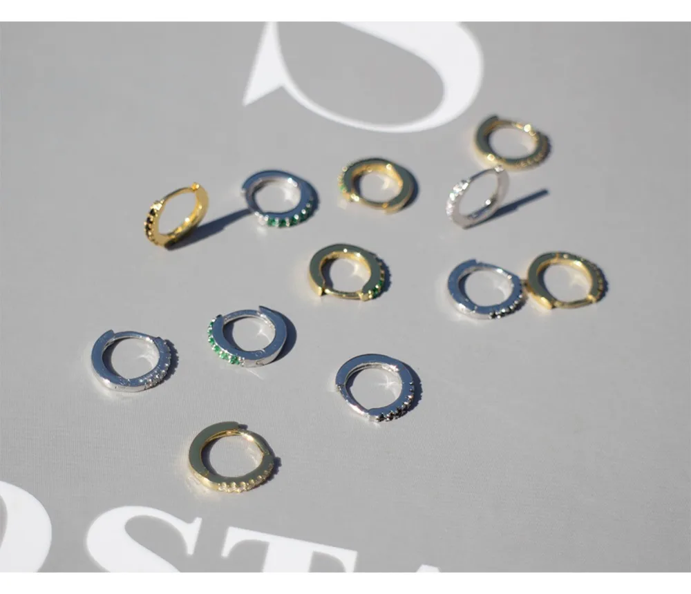 Серьги из стерлингового серебра 925 пробы, модные, белые, черные, зеленые, циркониевые, круглые, маленькие, для ушей, с пряжкой, дикие, милые, женские, девичьи, серьги jewe