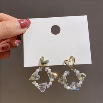 

New 2020 fashion fine crystal joker Women Drop earrings Korean temperament elegant sweet metal Heart shiny earrings Jewelry