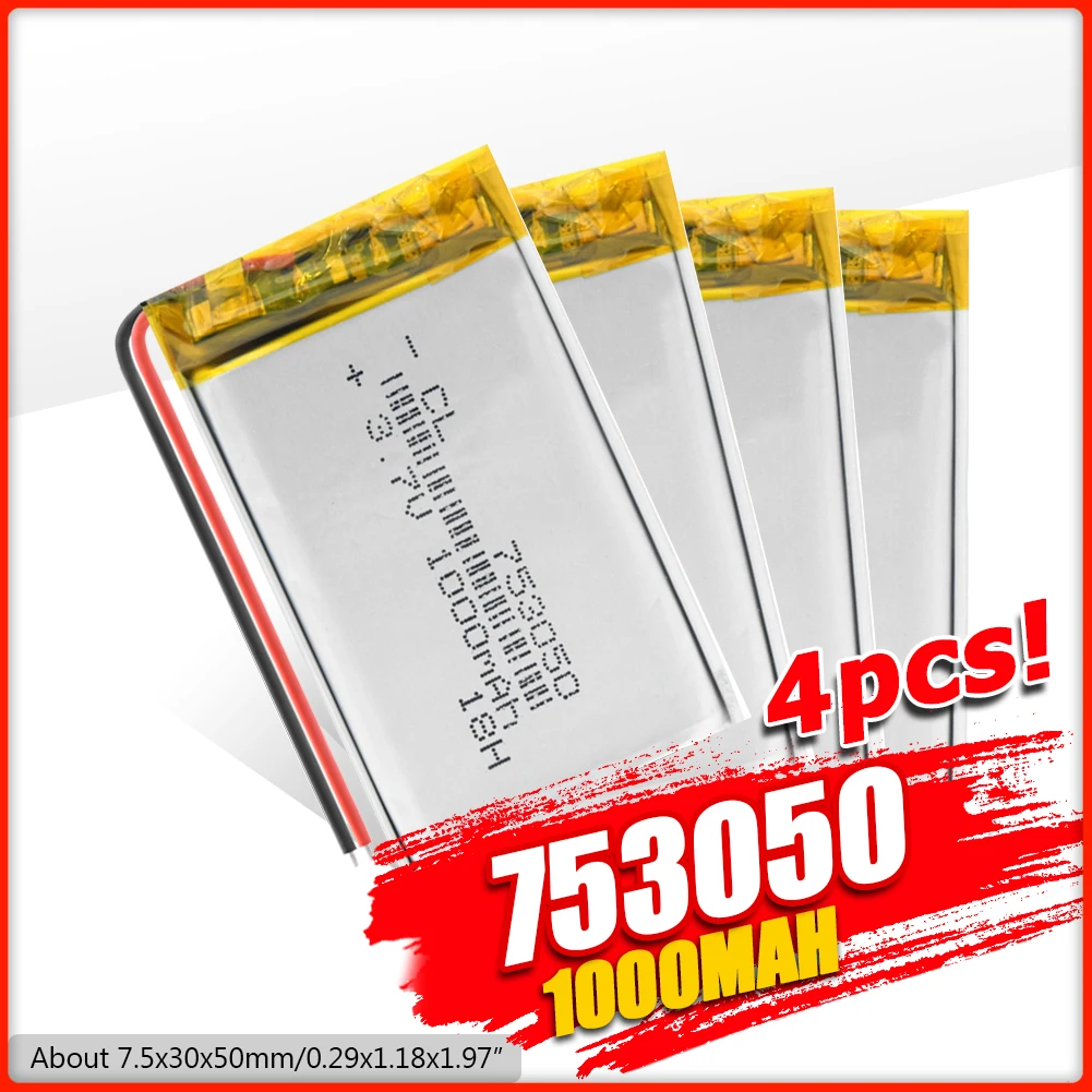 3 7 V 753050 1000mah умный дом MP3 колонки полимерная литий ионная аккумуляторная батарея