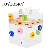 TOYOOSKY прозрачный акриловый клатч, женская прозрачная сумка, пластиковая коробка с цветами, сумка для девушек, винтажные Ретро вечерние сумочки, новинка