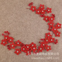 Невесты красный головной убор корейский стиль Свадьба аксессуары для волос торжественное платье аксессуары свадьба ручной работы кружева цветочный головной венок Weddi