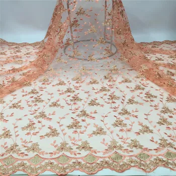 

Nigerian Beaded Lace Fabric 2019 pink High Quality African 3D Net Lace Fabric Wedding French Tulle Lace Material For Dress
