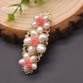

GLSEEVO Natural Freshwater Pearl HairPin Head For Girl Women Party Coral Powder Embossing Process Hair Accessories GH0020