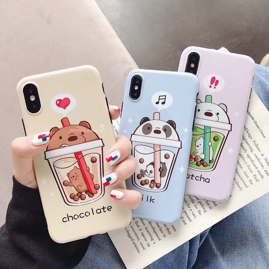 

Jamular Milk Tea Bare Bears Silicone Phone Case for IPhone 11 11 Pro 6 7 Plus X XS Max Cute Amusing Cartoon Animal Phone Cover