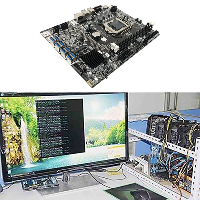 B75 BTC Mining +G1620 CPU+SATA Cable LGA1155 8XPCIE USB Adapter DDR3 MSATA  Miner Motherboard good pc motherboard