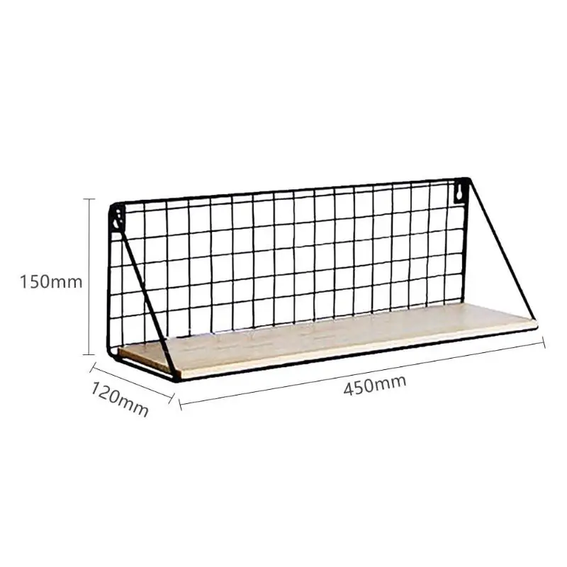 Creative New Wooden Iron Wall Shelf Wall Mounted Storage Rack Organization Bedroom Kitchen Home Kid Room DIY Wall Decor Holder - Цвет: Black 450mm