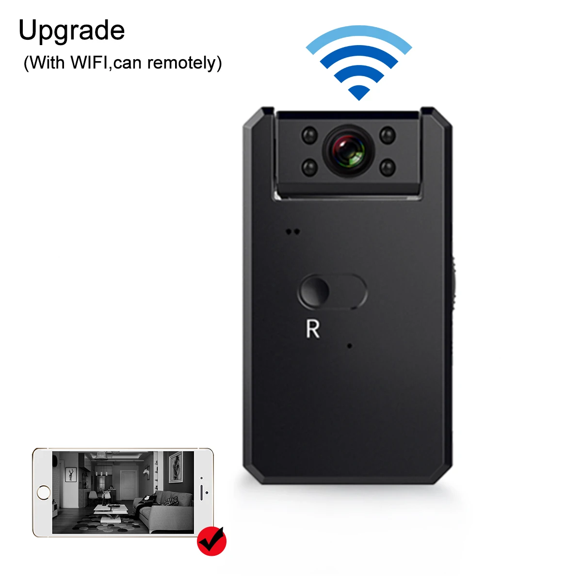 Upgrade 2 Style Multi-purpose 165° Wide Angle Wireless Smart WIFI 4K HD mini Camera Alarm Home Mini IR Night Vision P2P Motion Senso - Color: Upgrade