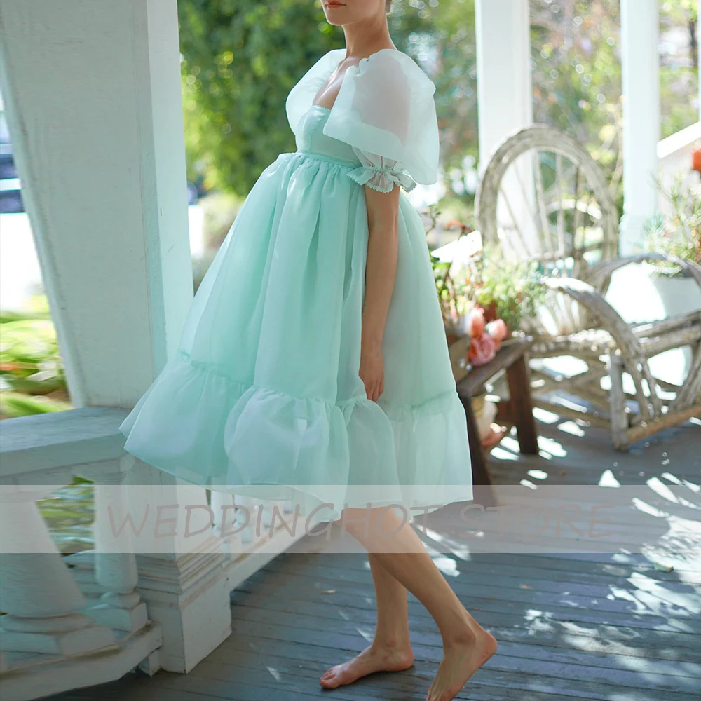 Dreamy Mint Green Puff Sleeves abiti da sera 2022 Organza Cute Short Prom Gowns Babydoll Tea-lunghezza a-line vestidos de fiesta