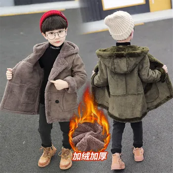 

Boy Hoodies Children Wear Parka autumn winter Teenager Boy warm wool Outwear Kids long Coat Baby Boys Clothing