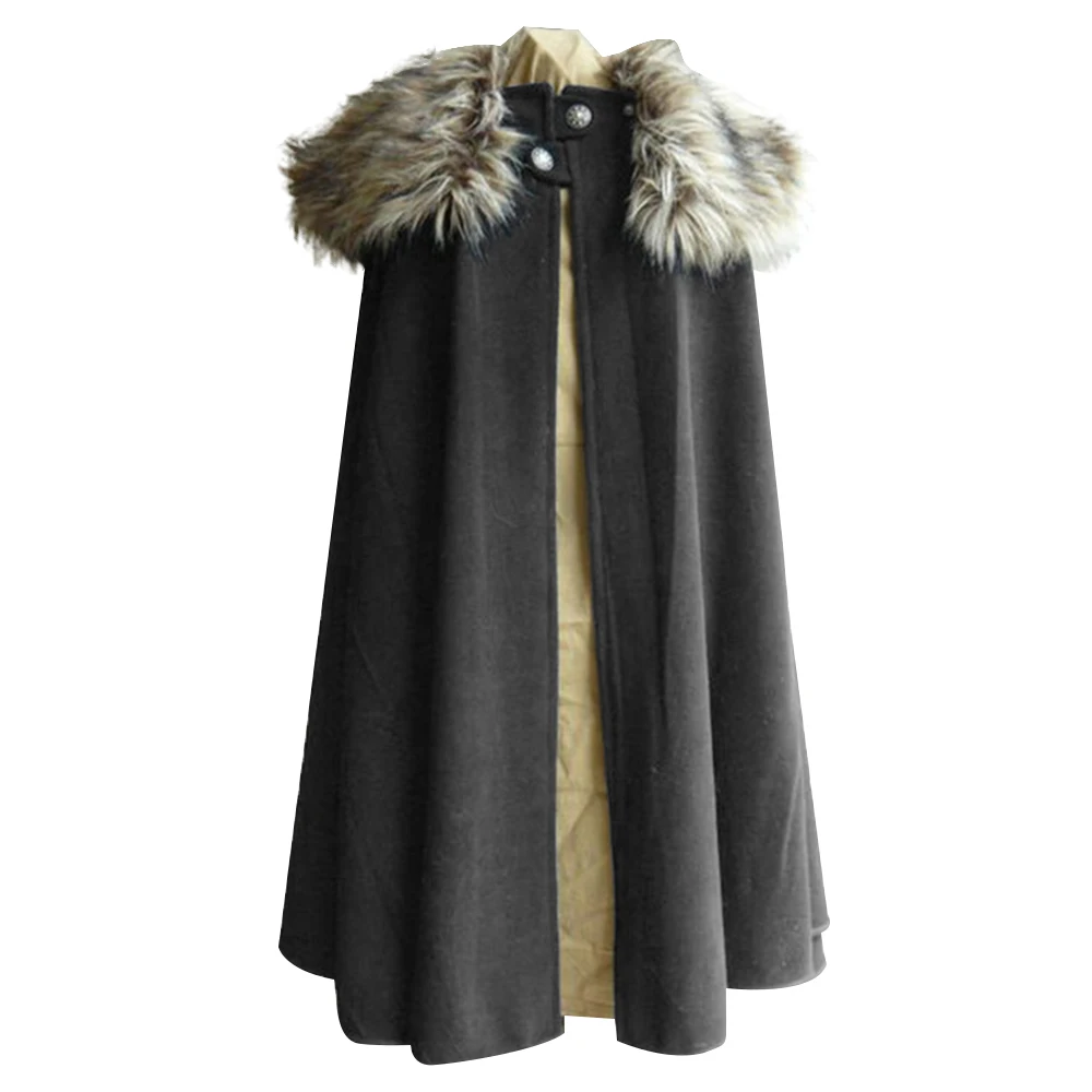 

2020 New Medieval Men's Winter Viking Cape Cloak Coat Vintage Ranger Coat Gothic Style Fur Collar Cape Cloak Jon Snow Costume