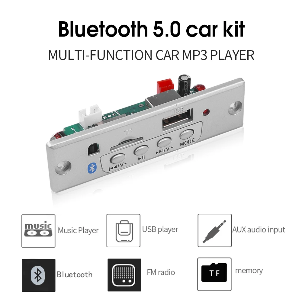 KEBIDU 5V 12V Bluetooth5.0 MP3 Decod Board Module Wireless Car USB MP3 Player TF Card Slot / USB / FM Radio Module zune mp3 player