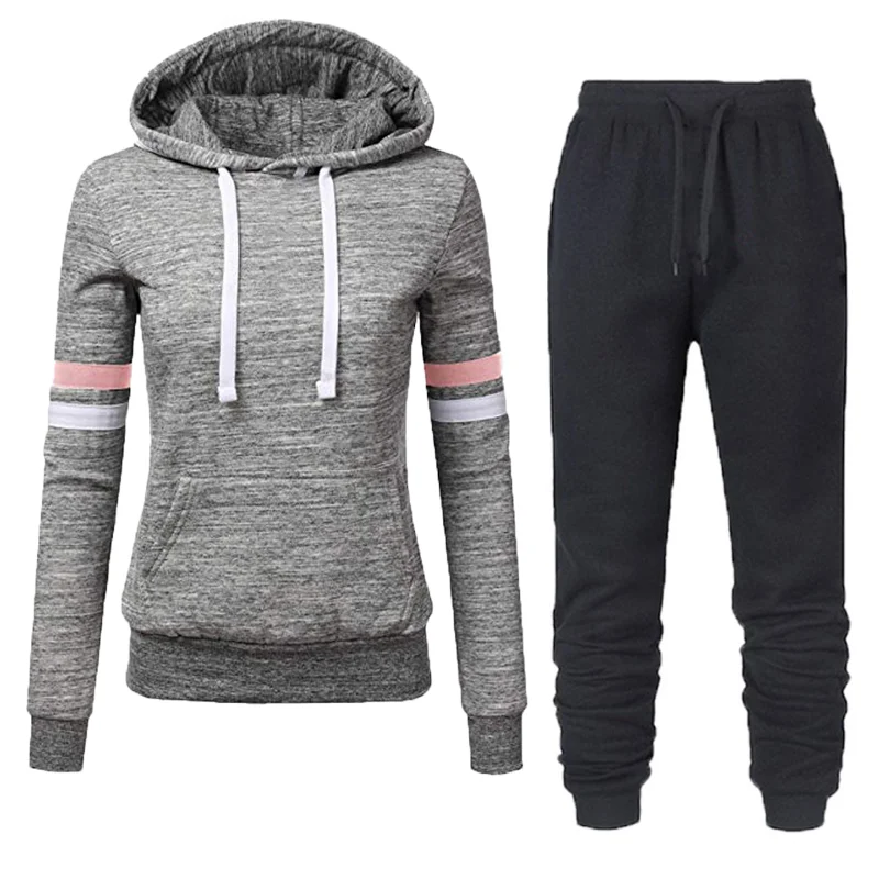 Color Two Piece Set 2020 Autumn Winter Tracksuit Women's Hooded Sweatshirt And Pants Casual 2Piece Outfits Woman Sport Suit