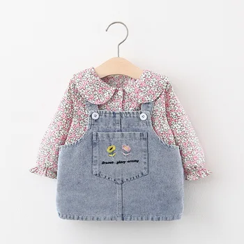 

Kids Outfits Newborn Girls Clothing Sets 2Pcs Autumn Floral Print Shirt +Suspenders Jeans Dress Baby Girl Cute Princess Dress
