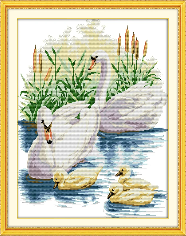 Набор для вышивки крестом Swan family 14ct 11ct предварительно штампованный холст вышивка