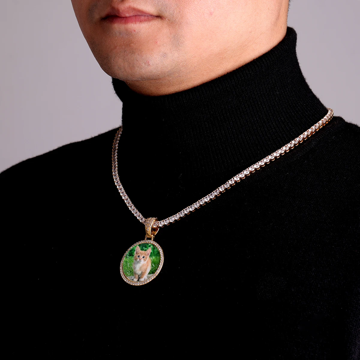Drip Letter Custom Photo Necklace for Men Solid Back Picture Pendant Medallion Charms Hip Hop Rock Street Fashion Jewelry