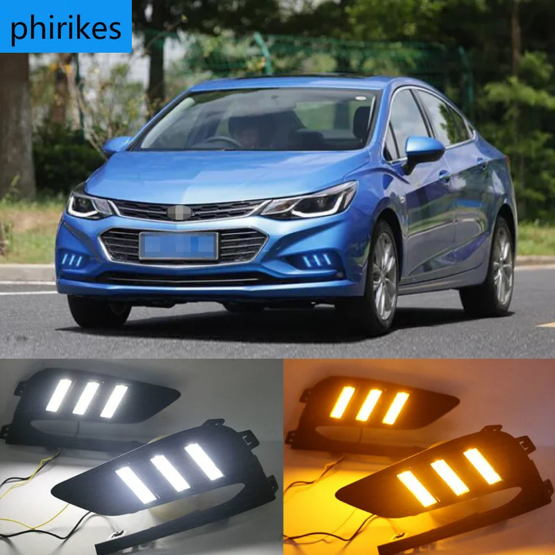 Светодиодные дневные ходовые огни для Chevrolet Cruze 2016 2017 2018 2 шт. динамические желтые
