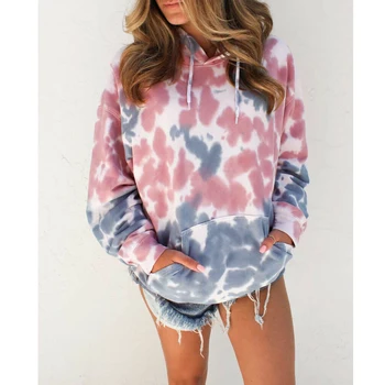 

Autumn Fashion Women Oversized Tie Dyeing Hoodie Sweatshirt Hooded Coat Pullover Jumper Tops Patchwork Color hoody clothes